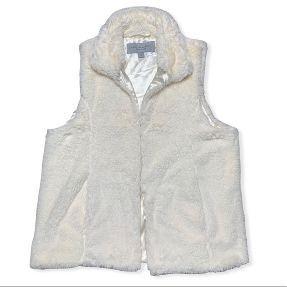 Andrew Marc New York Fluffy Off White Faux Fur Lined Vest Large - Picture 1 of 8